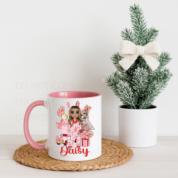 Personalised Christmas Girl Mug, Festive Makeup Lover Gift