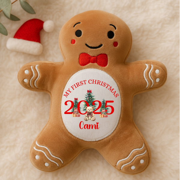 Personalised Gingerbread Man Teddy Custom Christmas Soft Toy