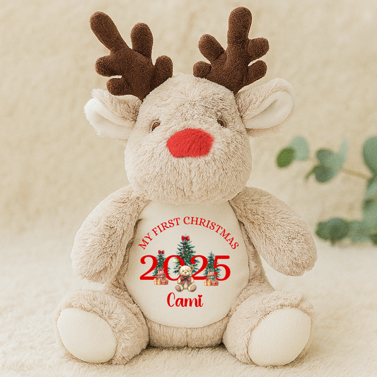 Personalised Reindeer Teddy, Custom Christmas Soft Toy Gift