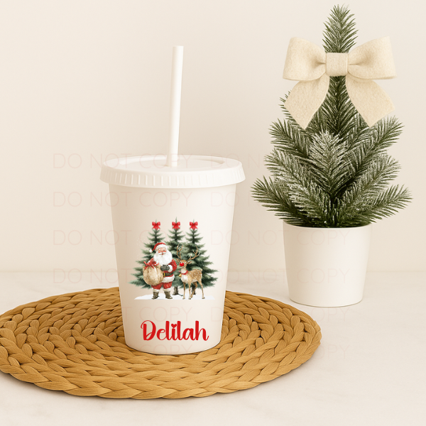 Santa with Reindeer Christmas Personalised Cold Cup