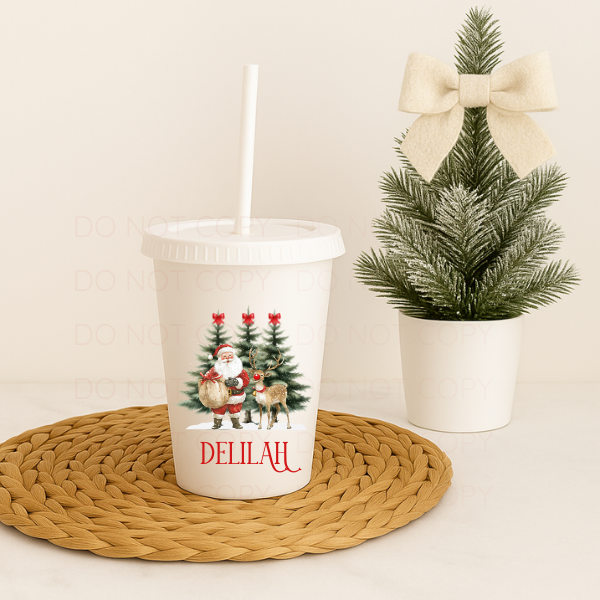 Santa with Reindeer Christmas Personalised Cold Cup