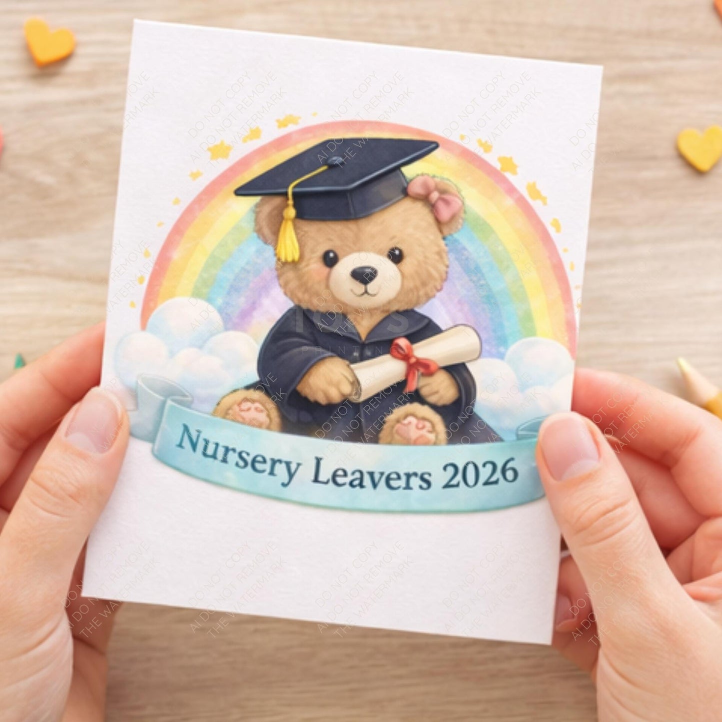 Nursery Leavers 2026 Bear PNG | Graduation Teddy, Rainbow Design (Digital Download)