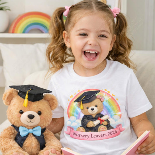 Nursery Leavers 2026 Bear PNG | Graduation Teddy, Rainbow Design (Digital Download)