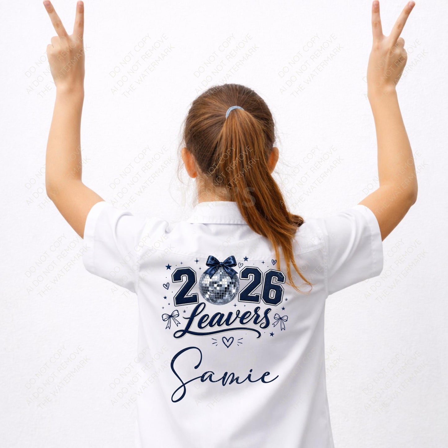 Navy Disco Ball with Bow 2026 Leavers Artwork PNG