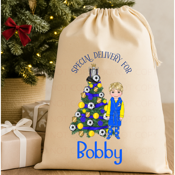 Personalised Christmas Sack Rustic Cream, Football Boy