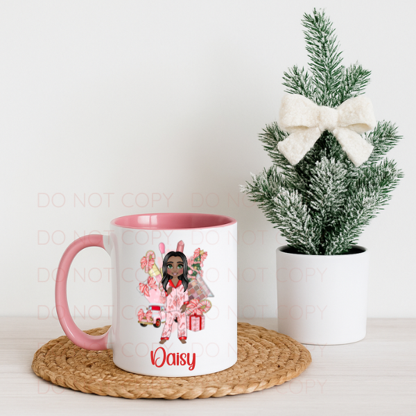 Personalised Christmas Girl Mug, Festive Makeup Lover Gift