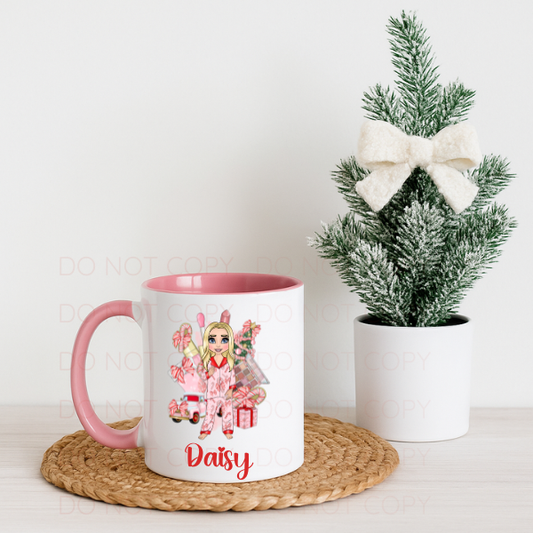 Personalised Christmas Girl Mug, Festive Makeup Lover Gift
