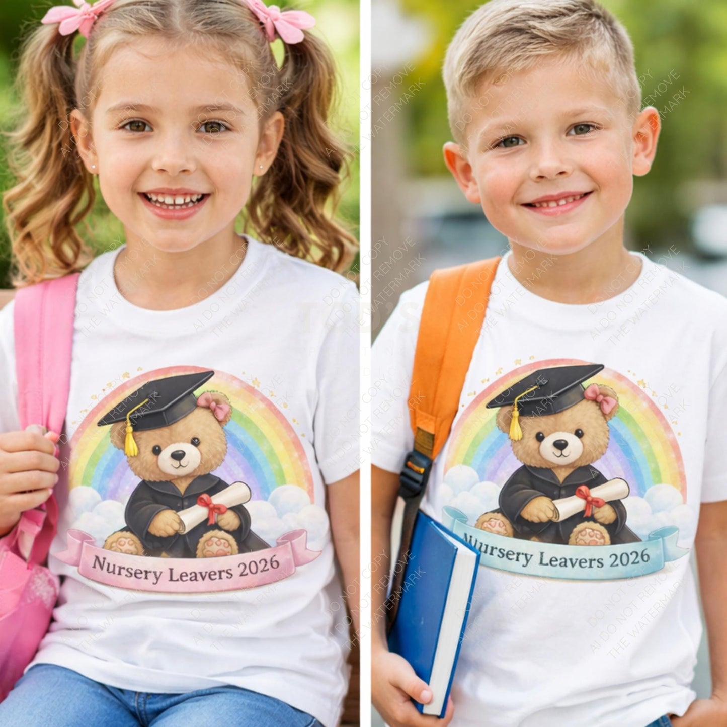 Nursery Leavers 2026 Bear PNG | Graduation Teddy, Rainbow Design (Digital Download)