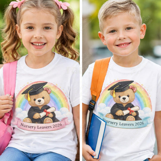 Nursery Leavers 2026 Bear PNG | Graduation Teddy, Rainbow Design (Digital Download)
