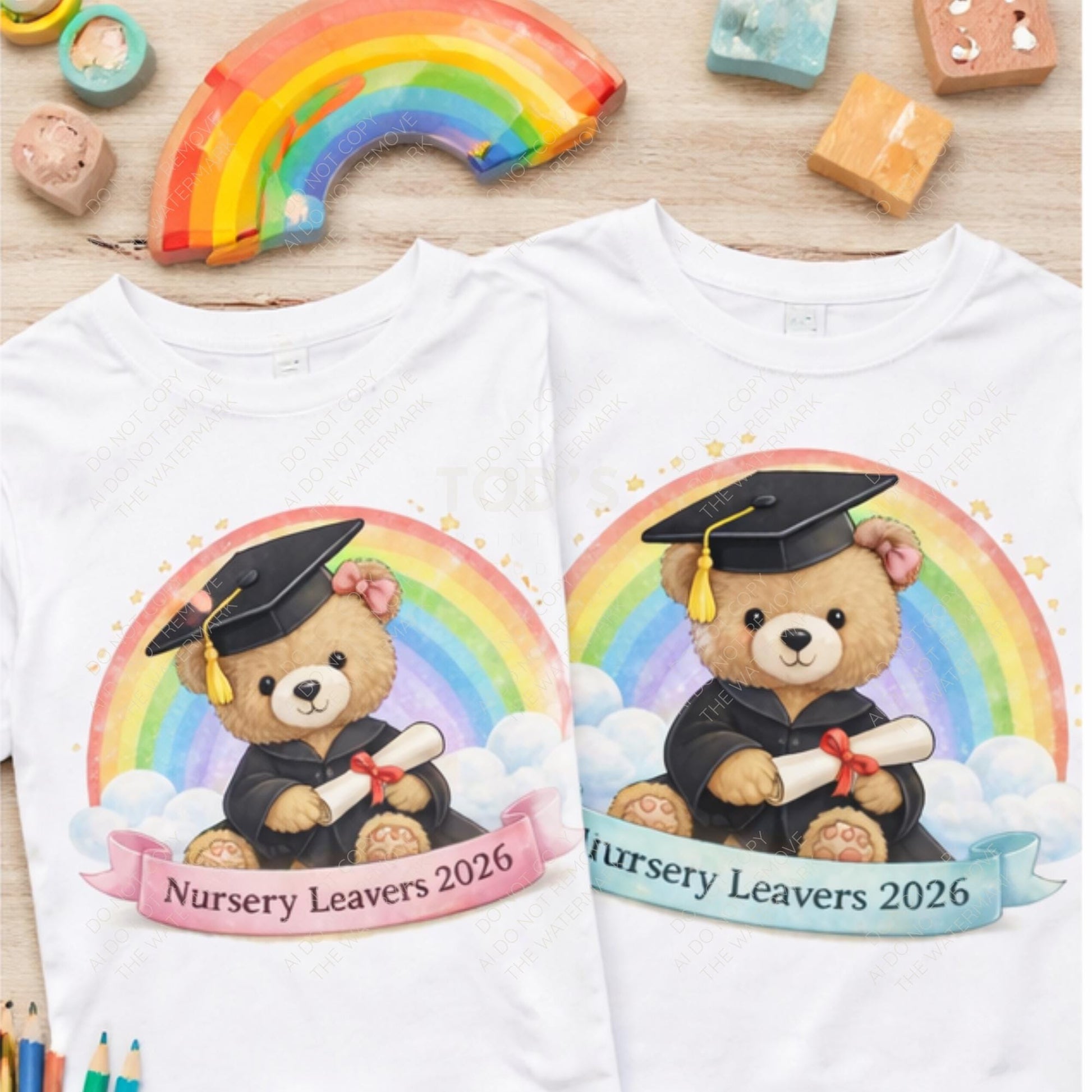 Nursery Leavers 2026 Bear PNG | Graduation Teddy, Rainbow Design (Digital Download)