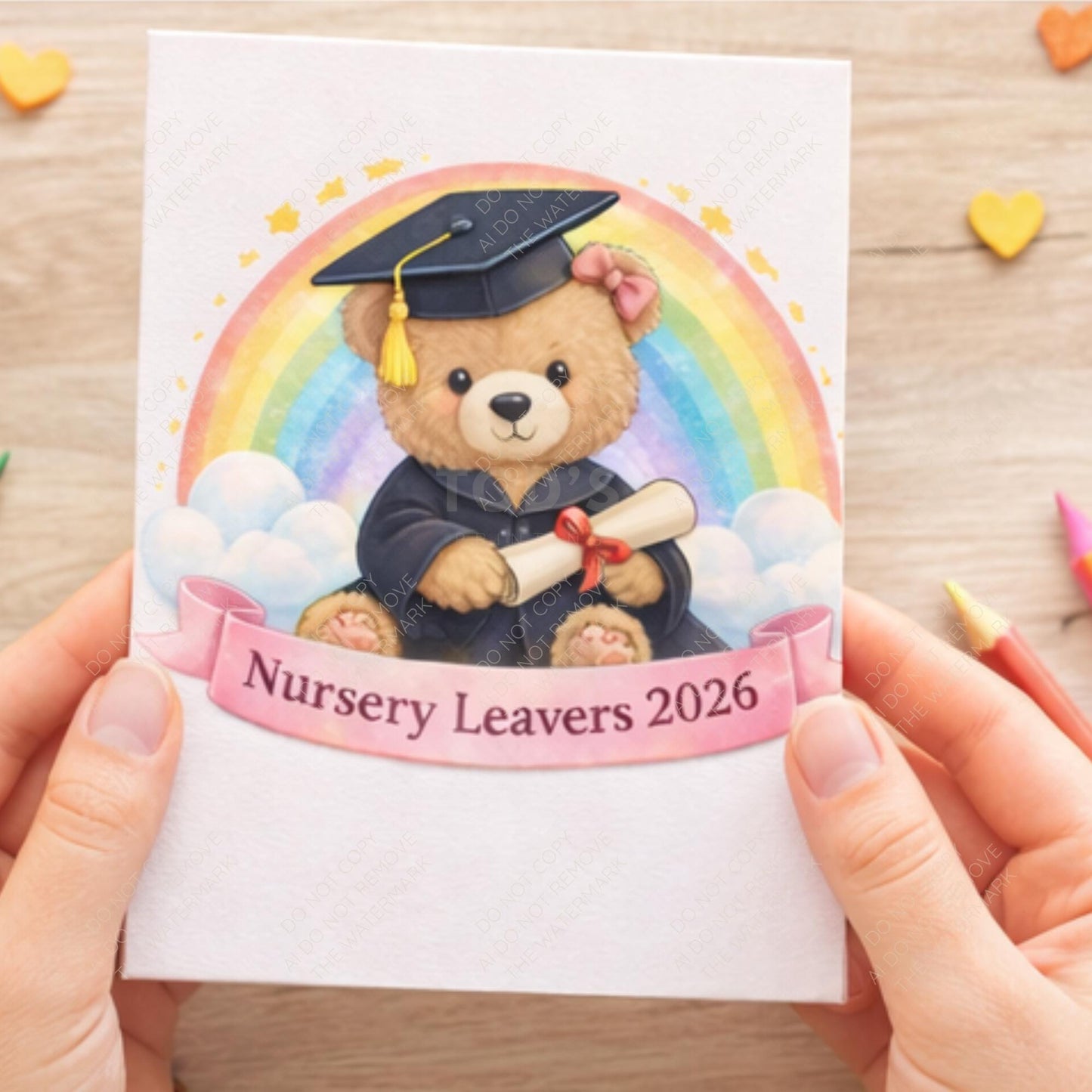 Nursery Leavers 2026 Bear PNG | Graduation Teddy, Rainbow Design (Digital Download)