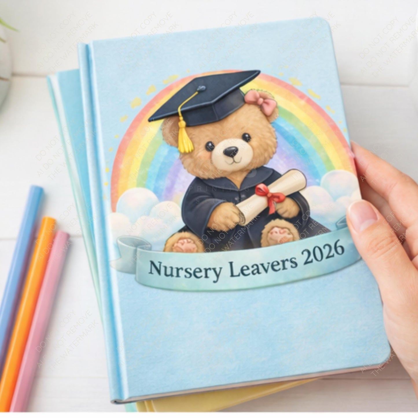 Nursery Leavers 2026 Bear PNG | Graduation Teddy, Rainbow Design (Digital Download)