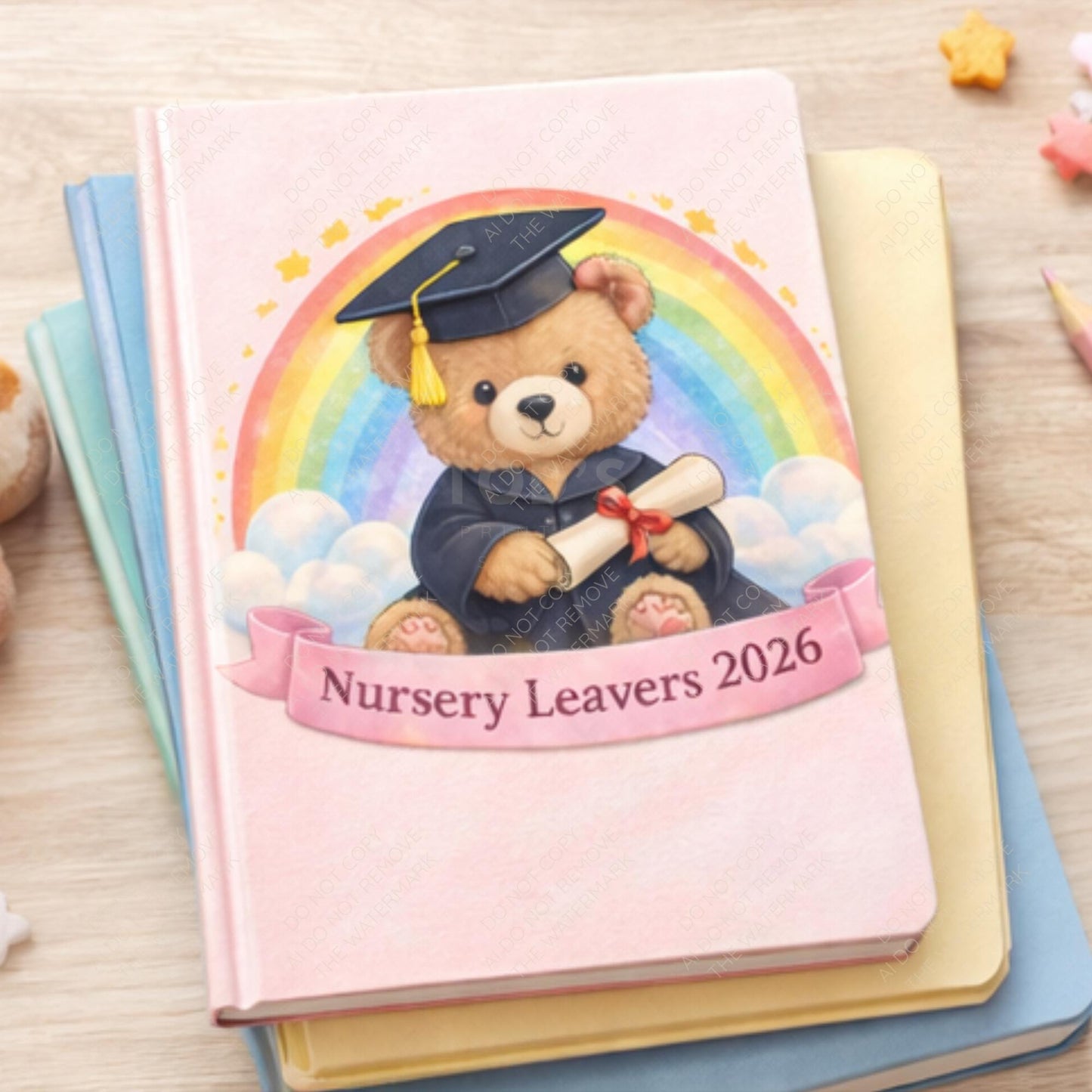 Nursery Leavers 2026 Bear PNG | Graduation Teddy, Rainbow Design (Digital Download)