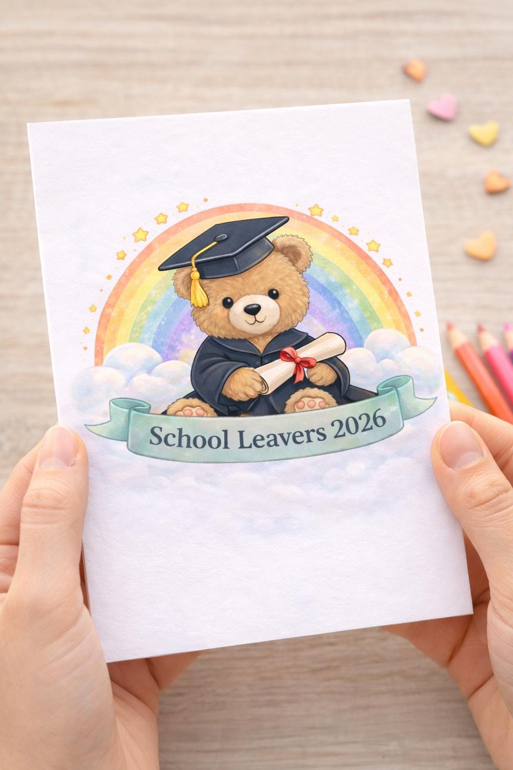 School Leavers 2026 Bear PNG | Graduation Teddy, Rainbow Design (Digital Download)