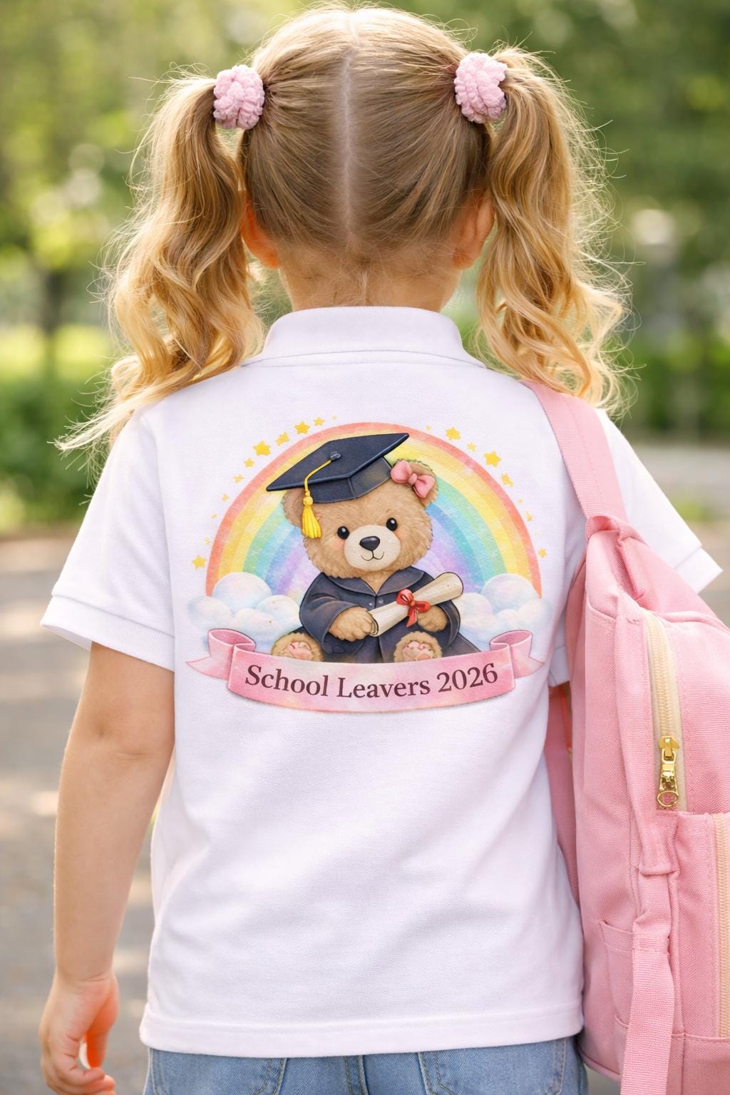 School Leavers 2026 Bear PNG | Graduation Teddy, Rainbow Design (Digital Download)