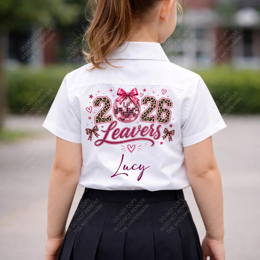 Leopard Print Disco Ball 2026 Bow PNG School Leavers Design