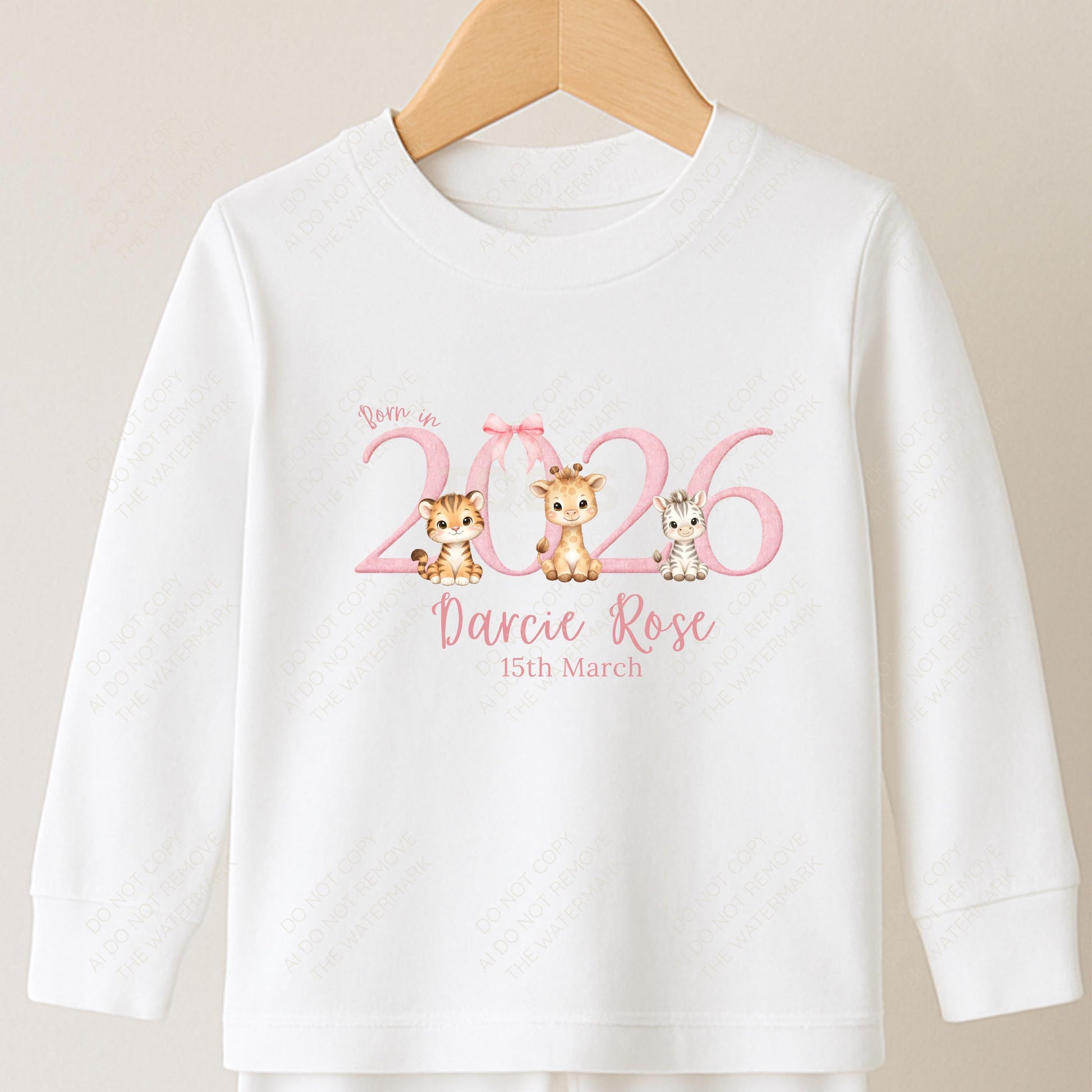 Born in 2026 safari animal baby girl PNG