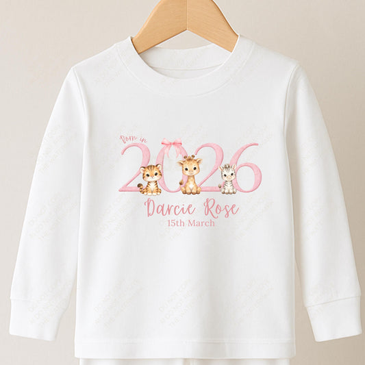 Born in 2026 safari animal baby girl PNG