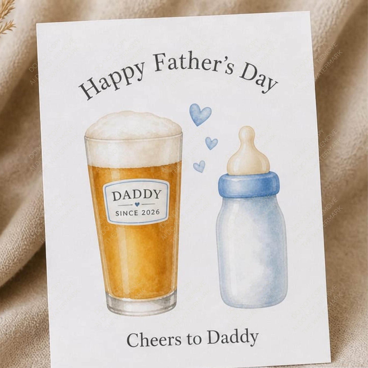 Daddy Since 2026 PNG Watercolour Beer and Baby Bottle New Dad Gift Fathers Day Mug Design Digital Download