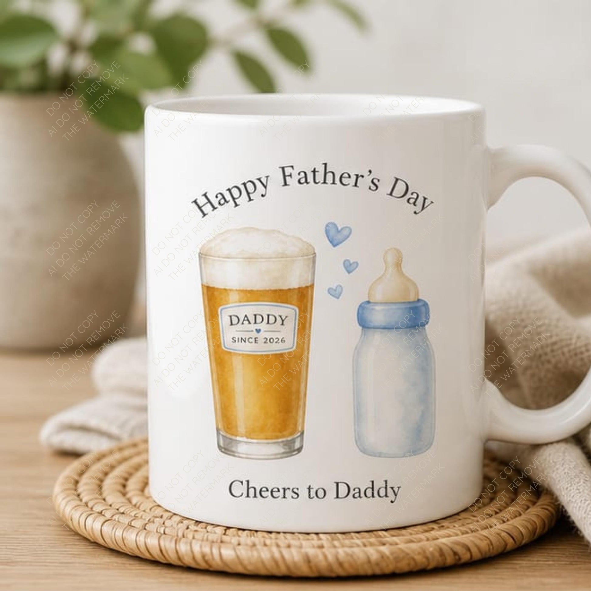 Daddy Since 2026 PNG Watercolour Beer and Baby Bottle New Dad Gift Fathers Day Mug Design Digital Download