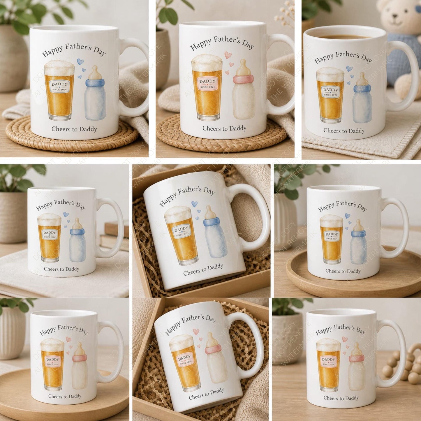 Daddy Since 2026 PNG Watercolour Beer and Baby Bottle New Dad Gift Fathers Day Mug Design Digital Download