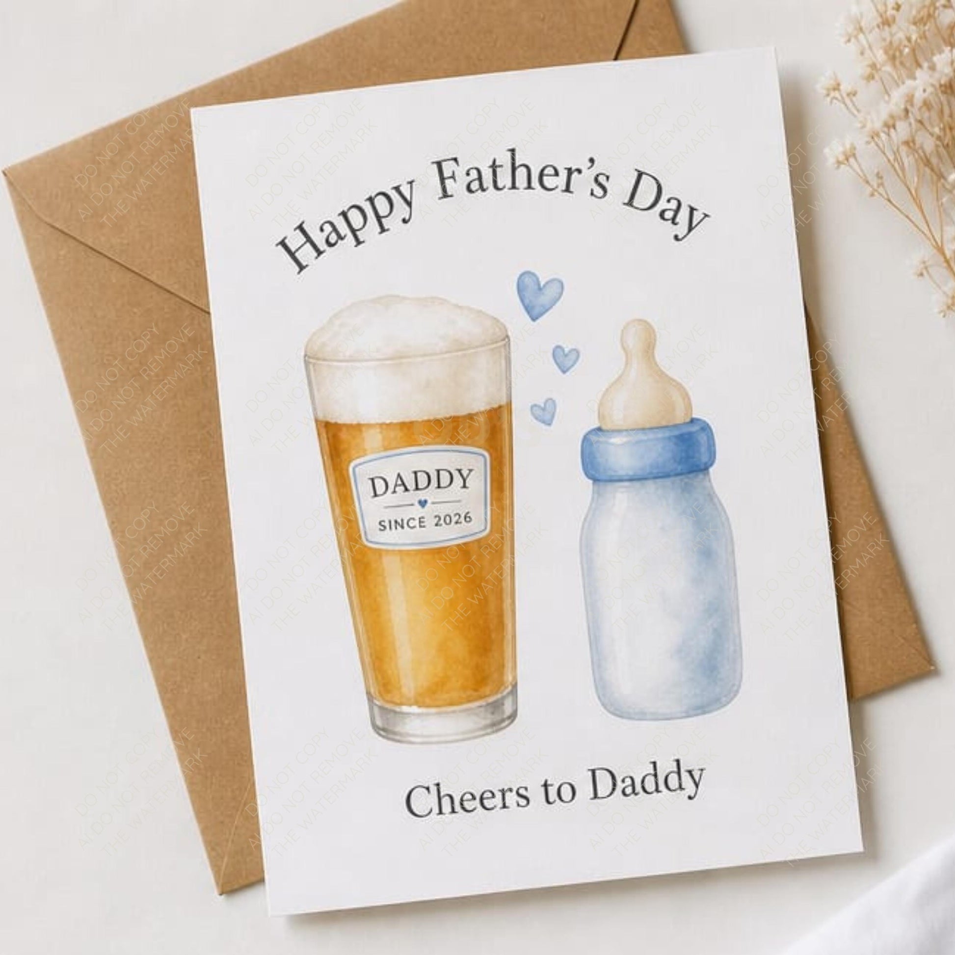 Daddy Since 2026 PNG Watercolour Beer and Baby Bottle New Dad Gift Fathers Day Mug Design Digital Download