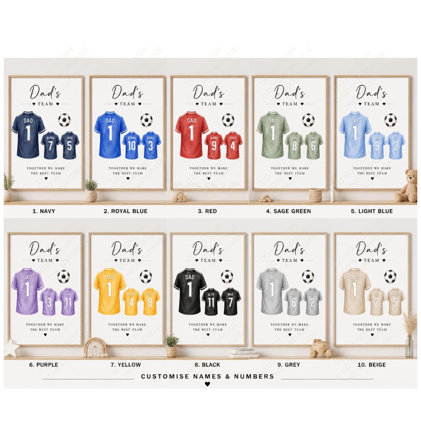 Personalised Dad Team Football Shirt PNG Fathers Day Custom Names Numbers Digital Download Mug Card Print