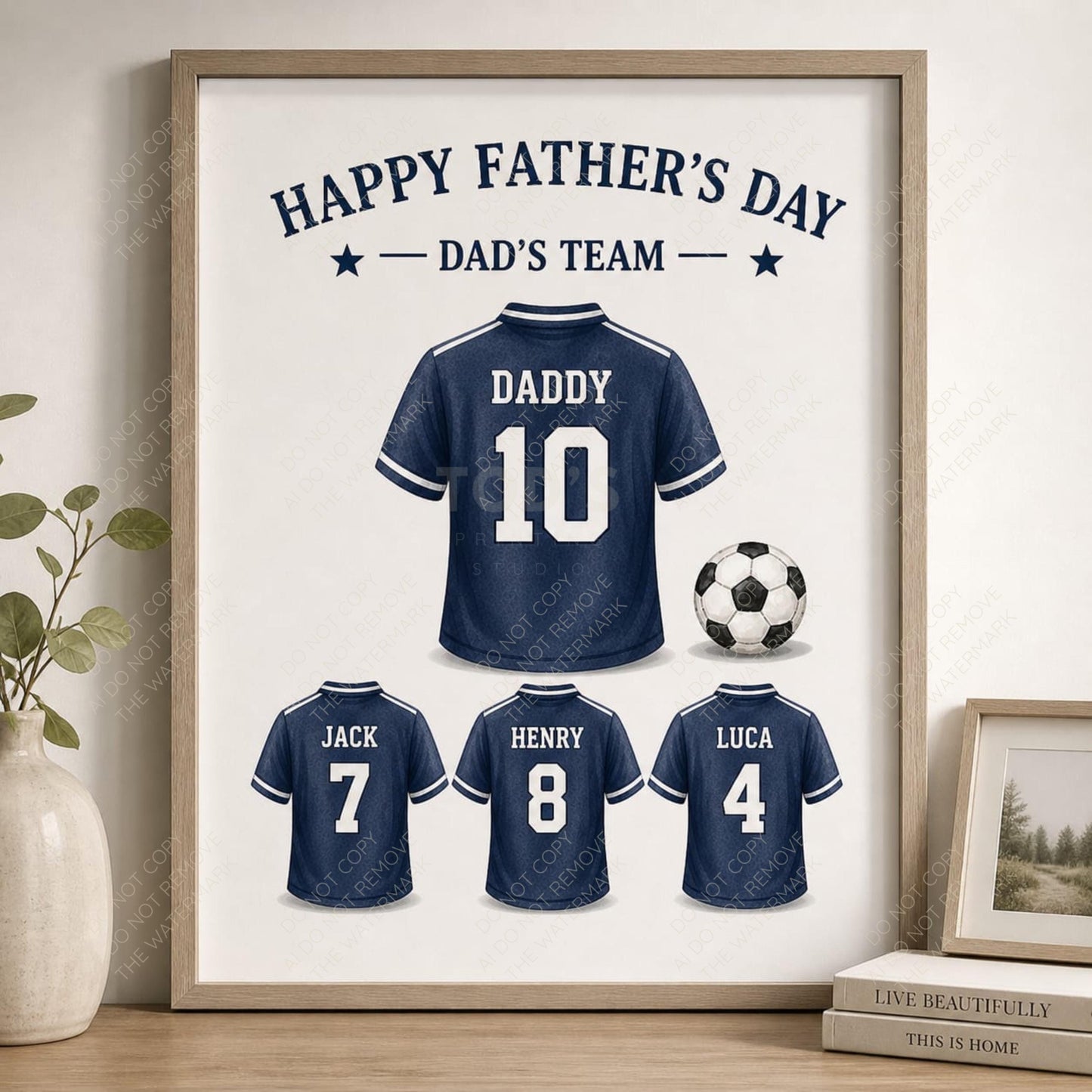 Personalised Dad Team Football Shirt PNG Fathers Day Custom Names Numbers Digital Download Mug Card Print