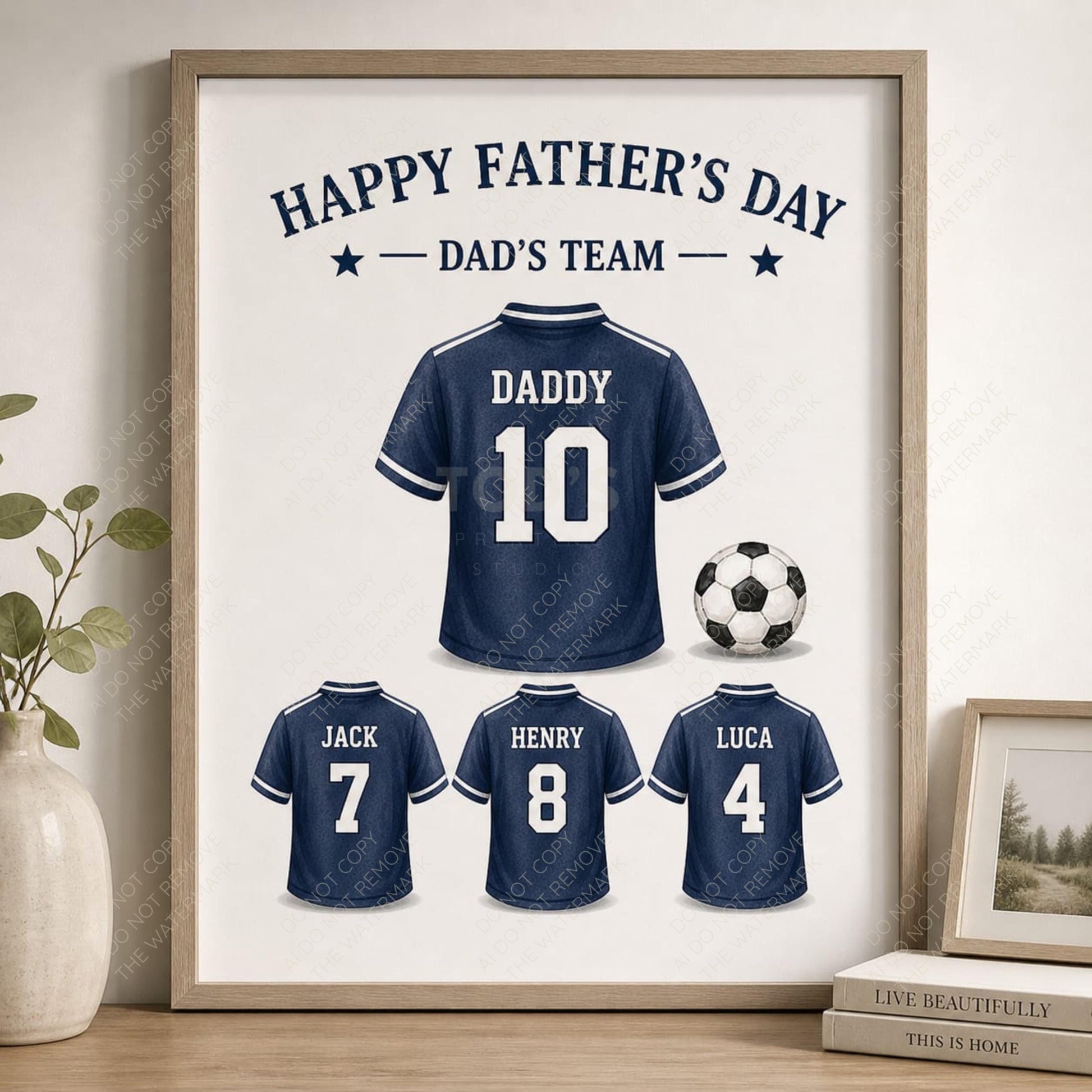 Personalised Dad Team Football Shirt PNG Fathers Day Custom Names Numbers Digital Download Mug Card Print