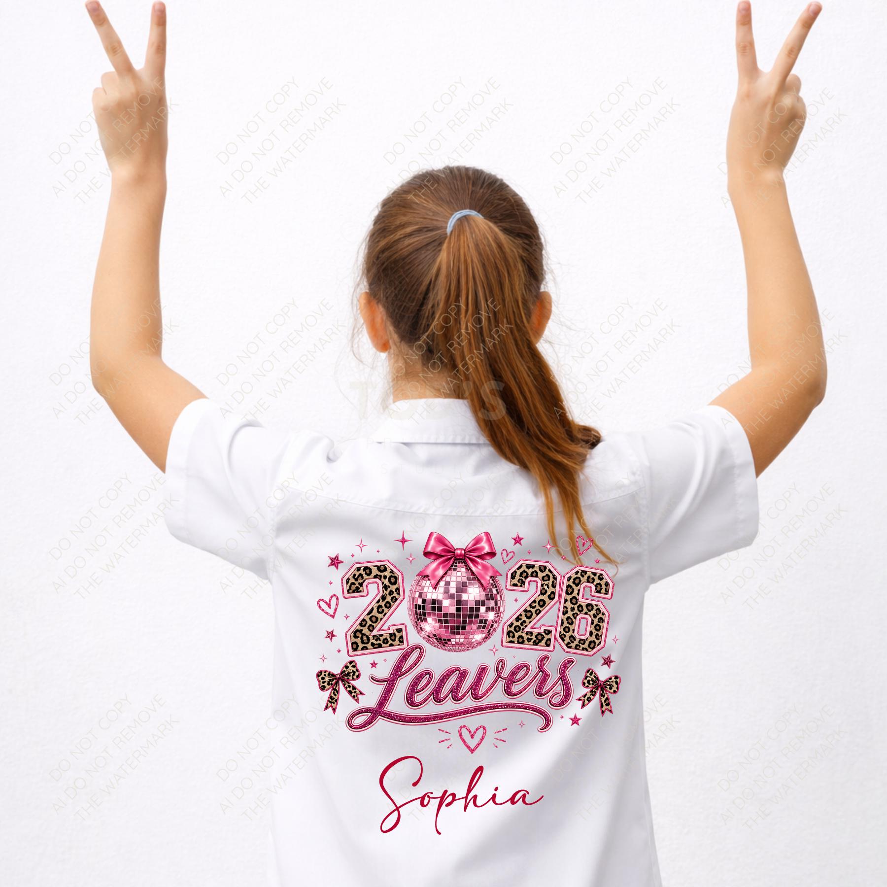Leopard Print Disco Ball 2026 Bow PNG School Leavers Design