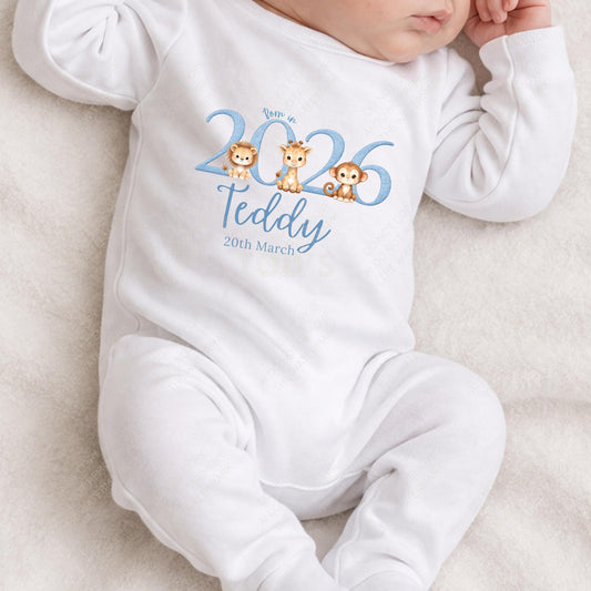 Born in 2026 safari animal baby boy PNG