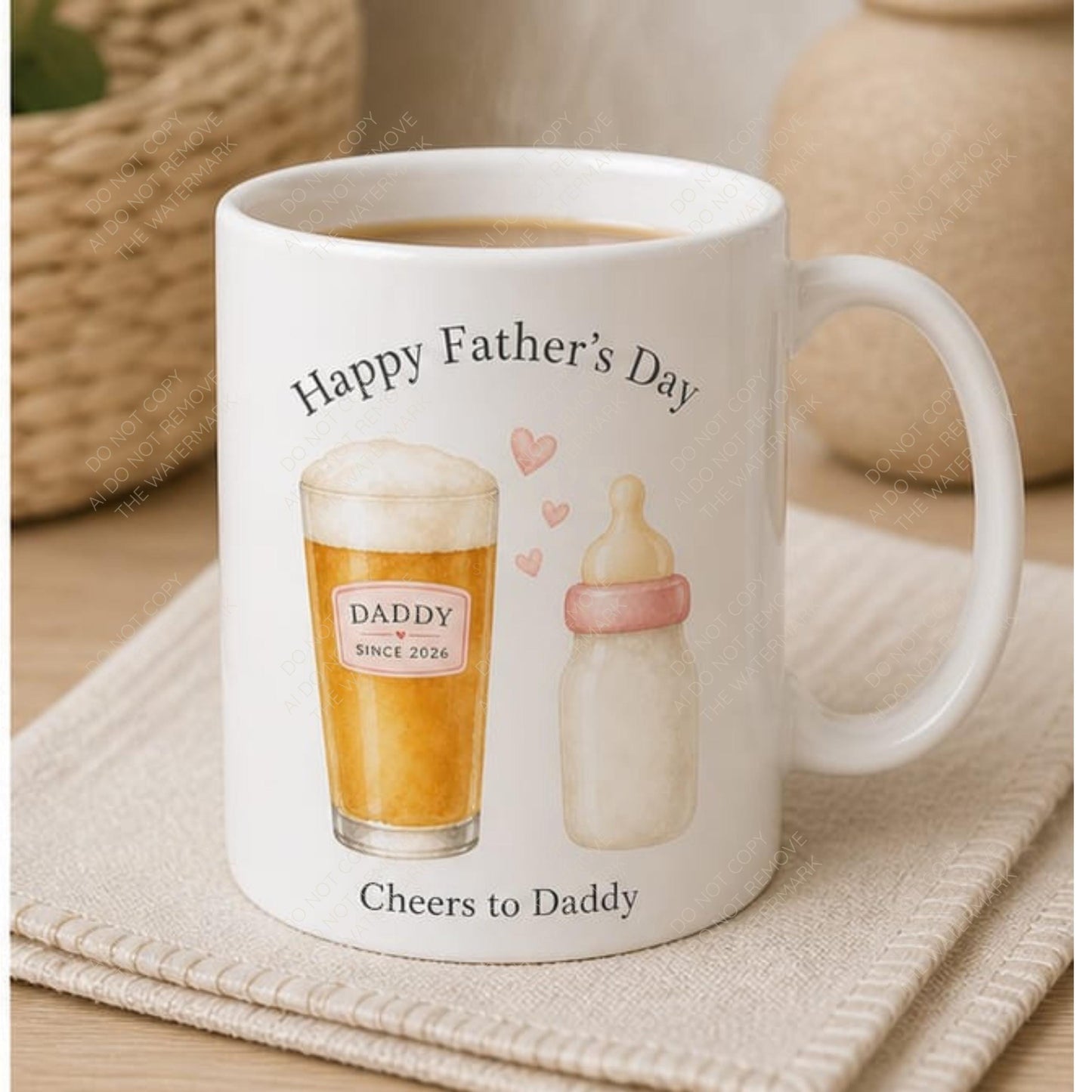 Daddy Since 2026 PNG Watercolour Beer and Baby Bottle New Dad Gift Fathers Day Mug Design Digital Download