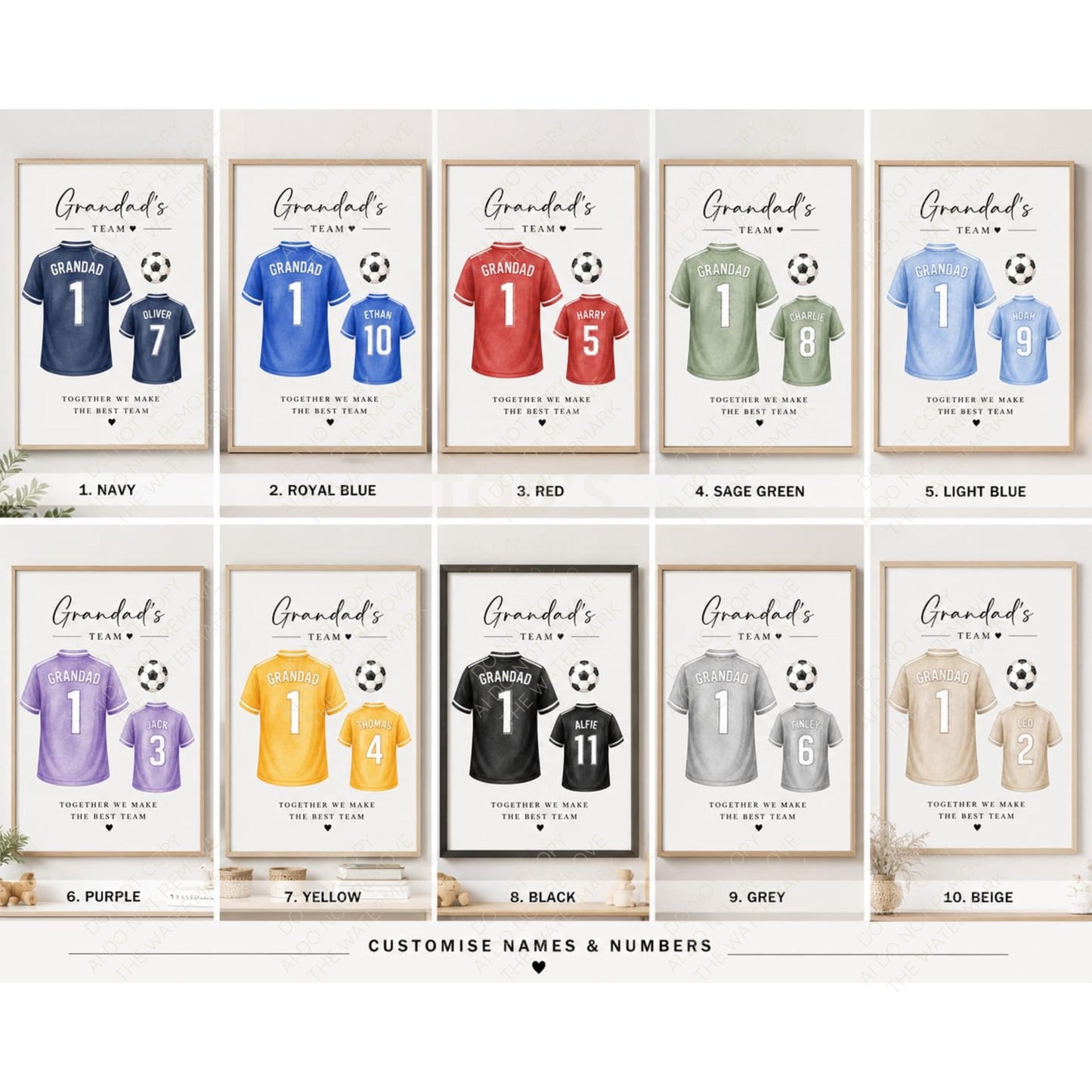 Personalised Dad Team Football Shirt PNG Fathers Day Custom Names Numbers Digital Download Mug Card Print
