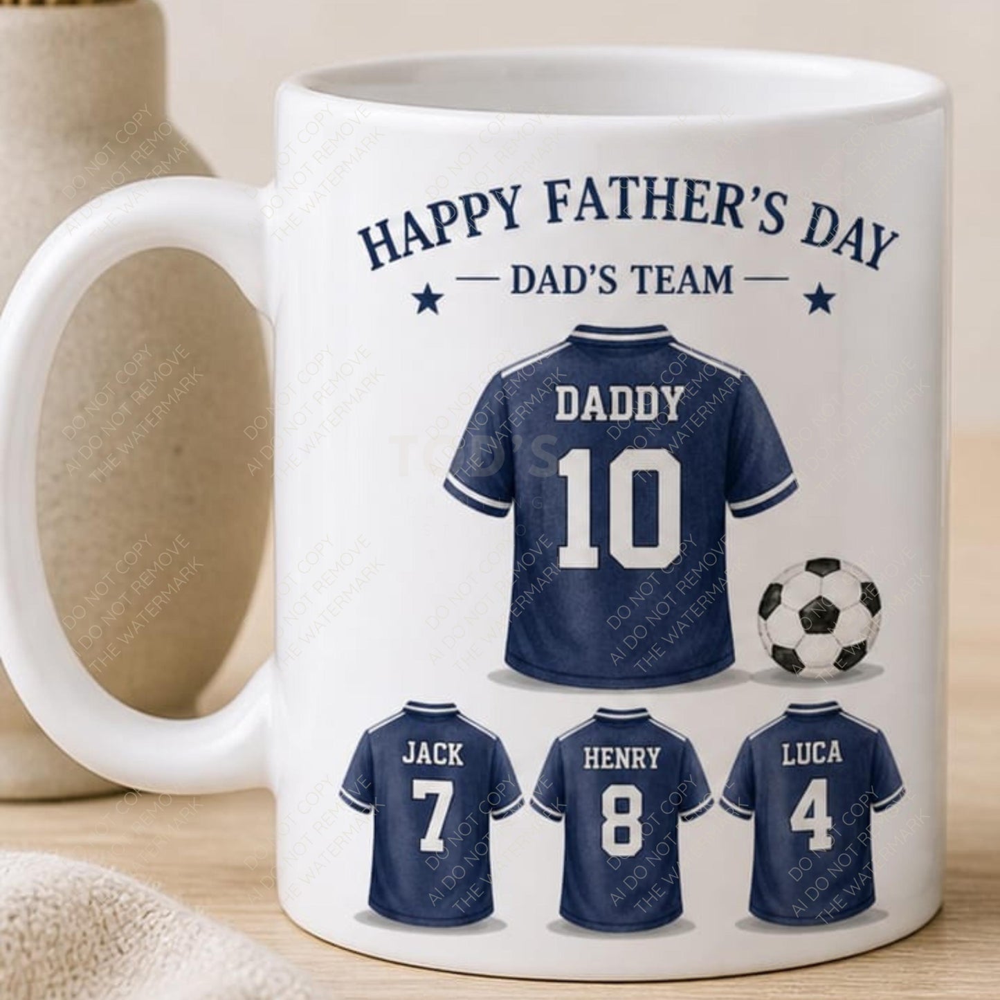Personalised Dad Team Football Shirt PNG Fathers Day Custom Names Numbers Digital Download Mug Card Print